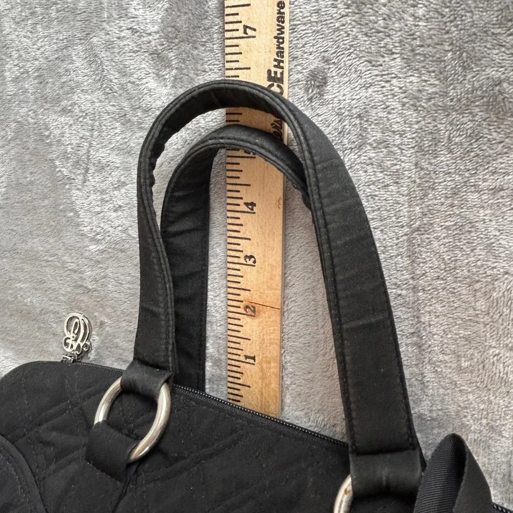 Vera Bradley Black Quilted Cotton Satchel Handbag with Front Pockets